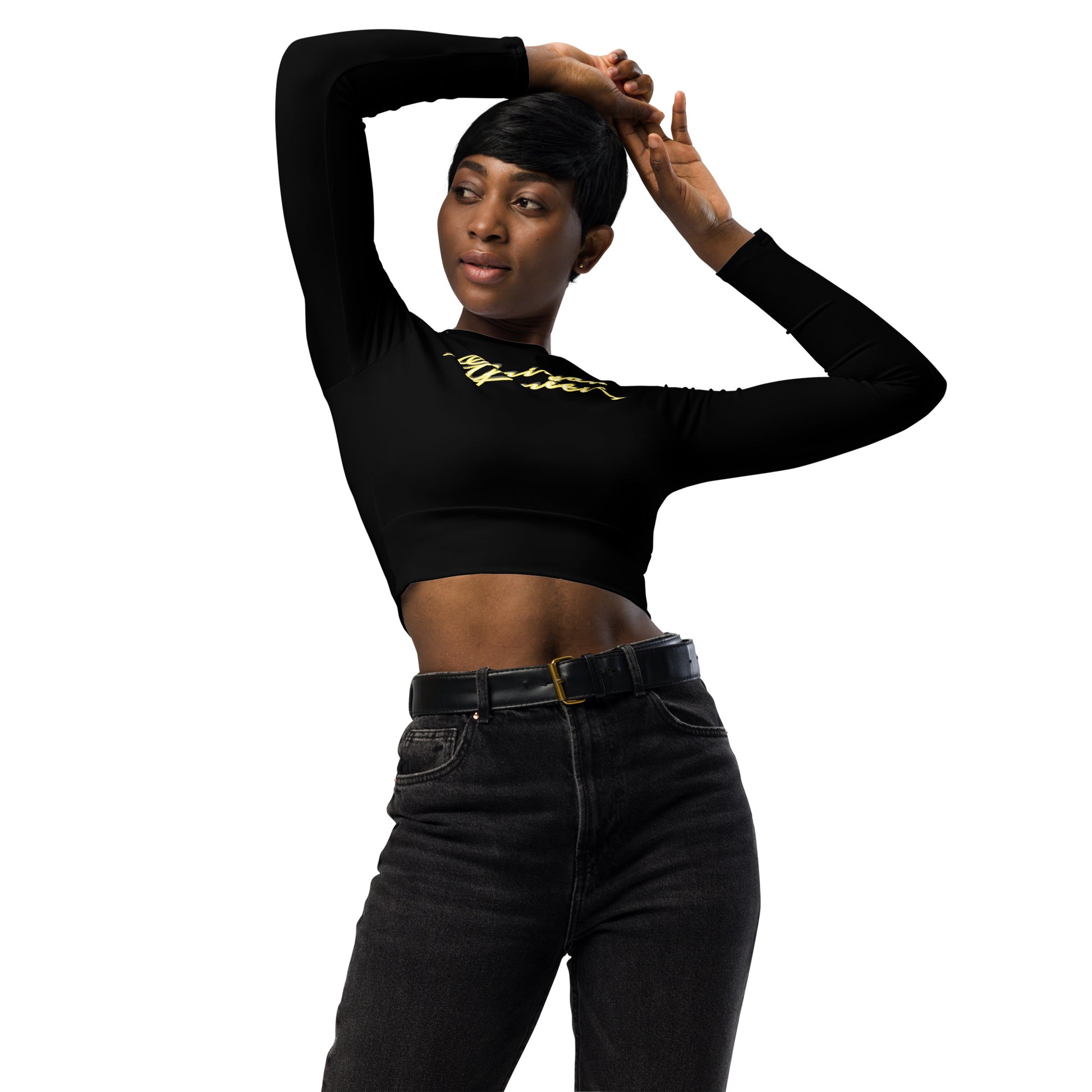 Saiyan Genetics Signature Long Sleeve Crop Top Weiß - Frontansicht Detail