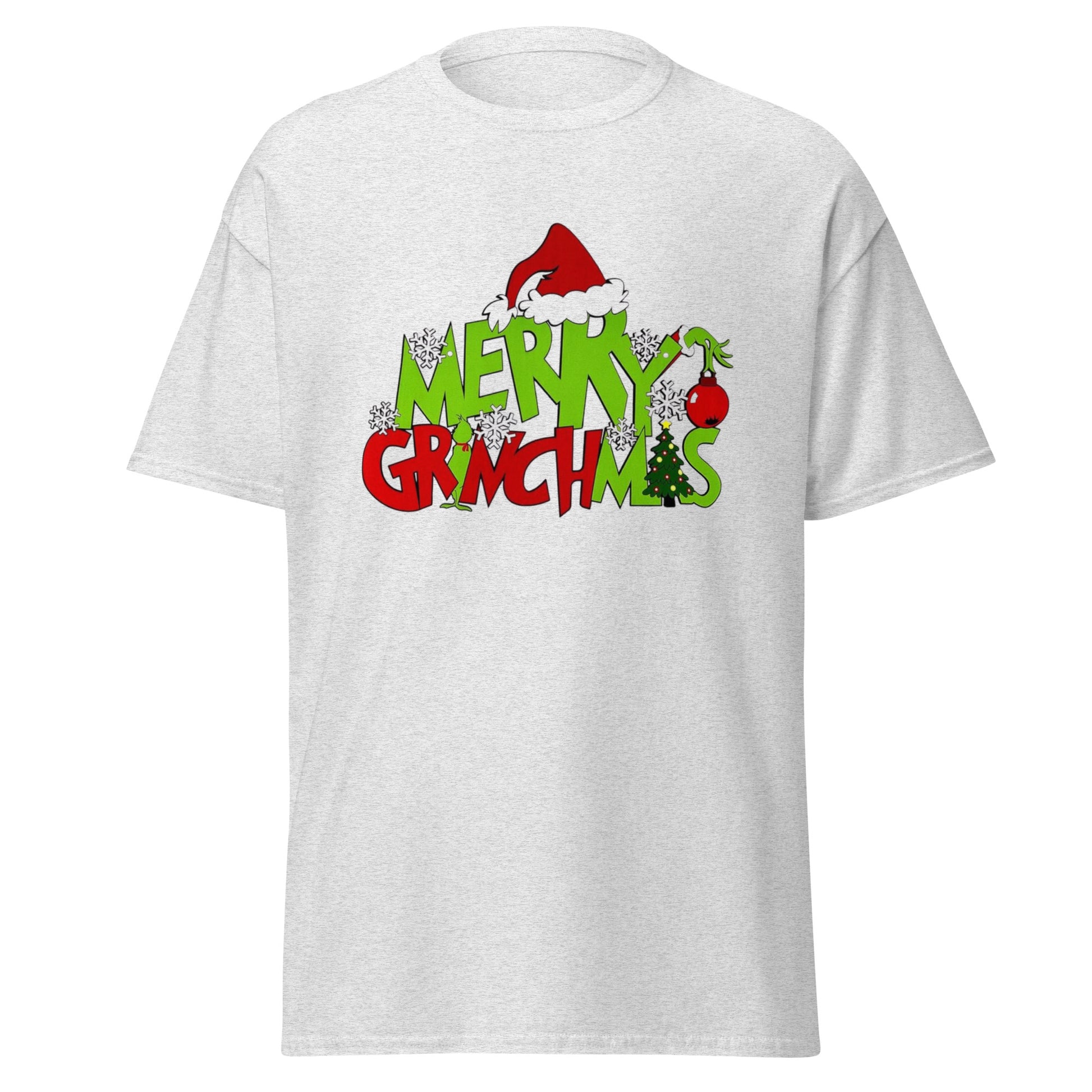Grinch Weihnachts T-Shirt in Ash - Merry Grinchmas Unisex Vorderansicht