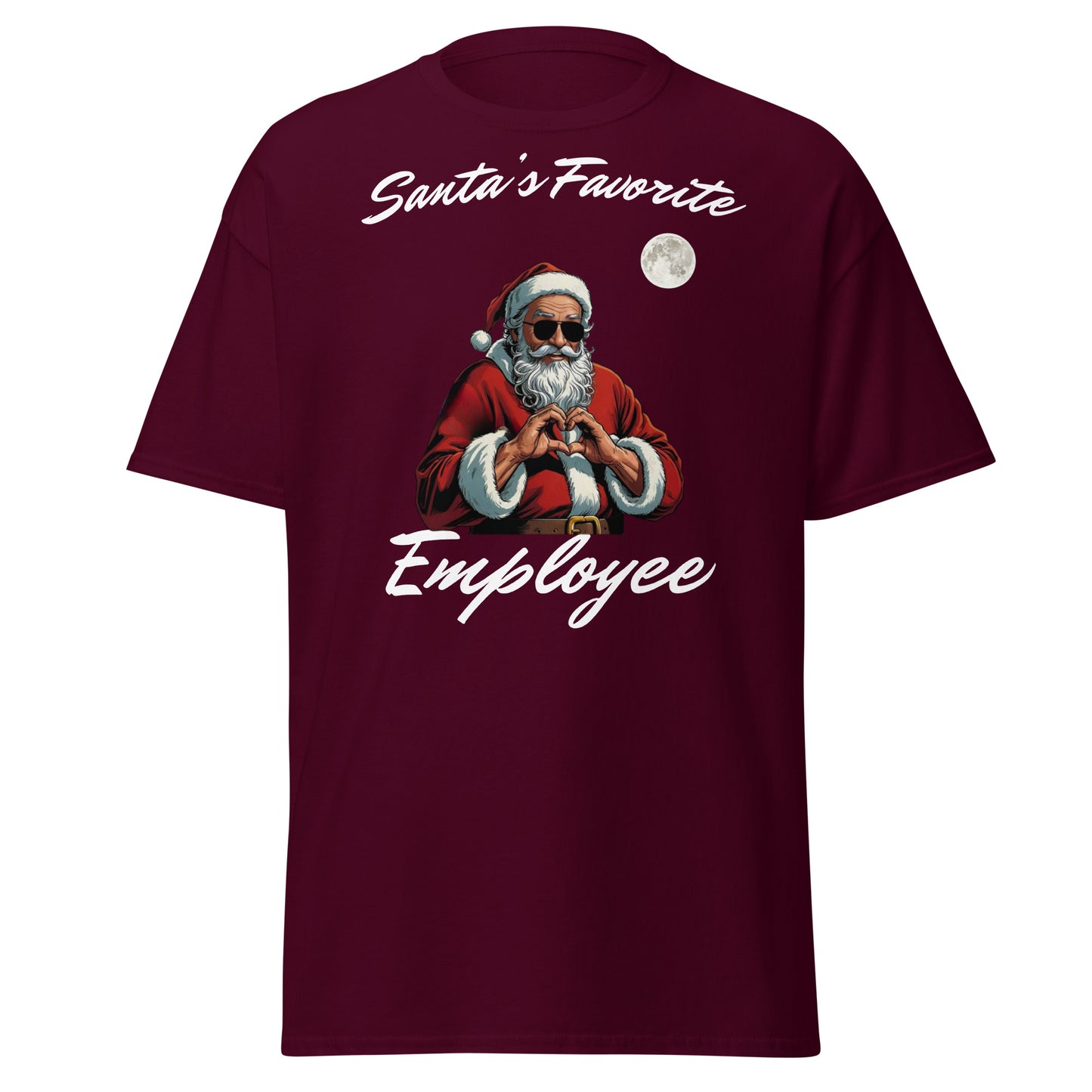 "Santa's Favorite Employee Weihnachts-T-Shirt bordeaux Vorderseite"