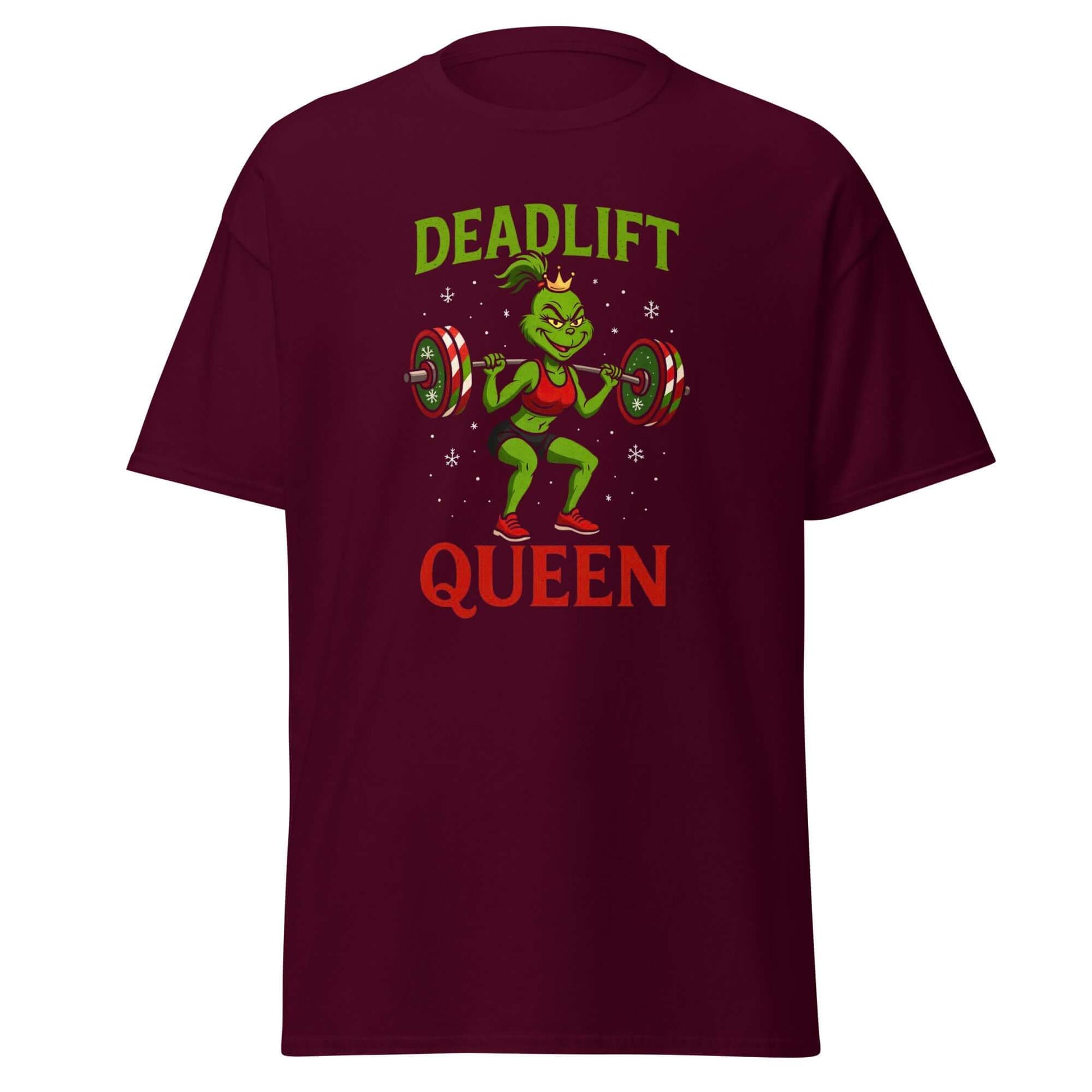 Deadlift Queen T-Shirt Maroon - Vorderseite mit Deadlift Queen Design