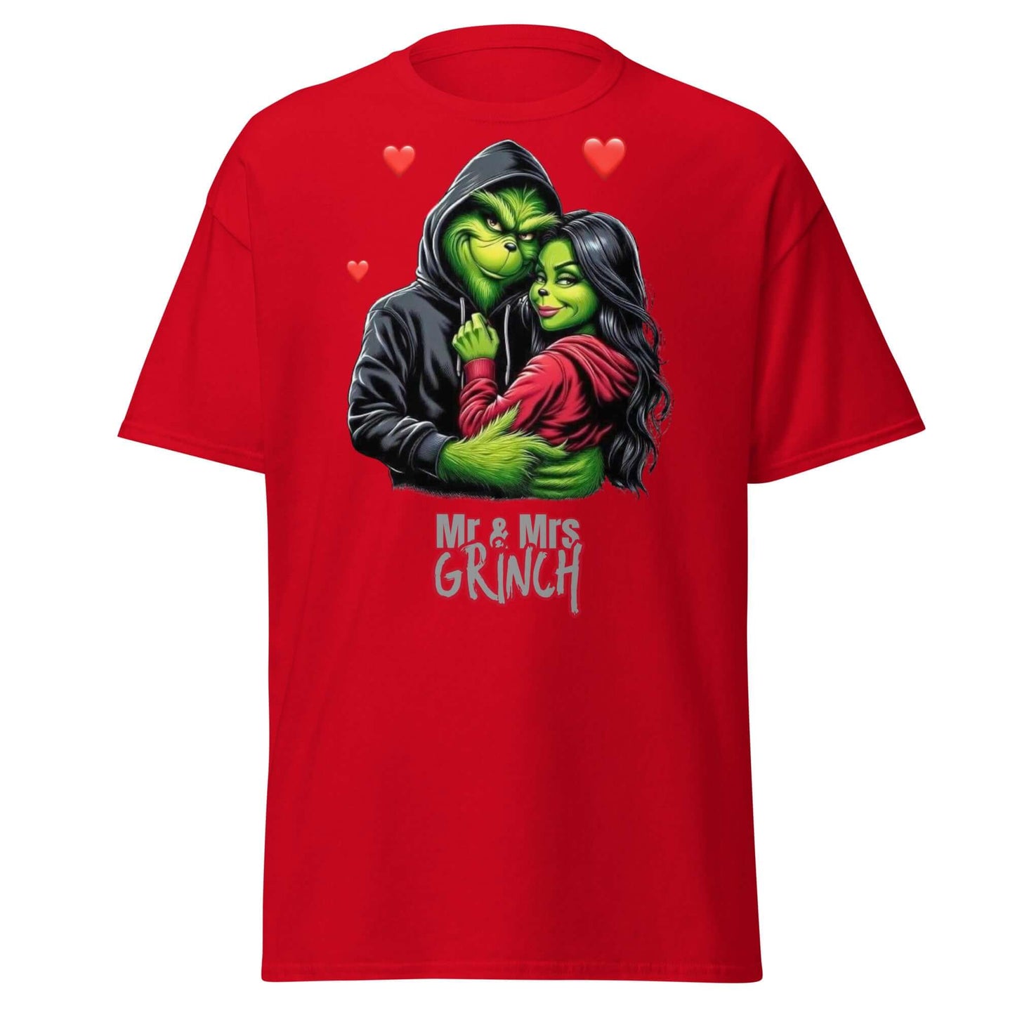 Mr & Mrs Grinch T-Shirt Rot - Vorderseite mit romantischem Grinch Motiv