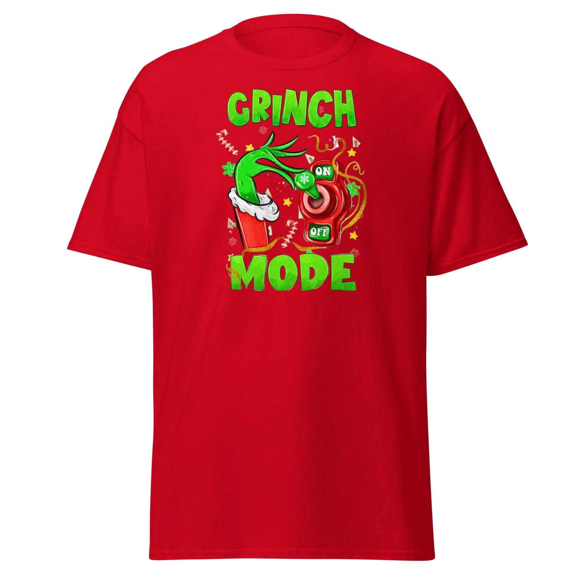 Grinch Mode T-Shirt Rot - Vorderseite mit Grinch Mode Design