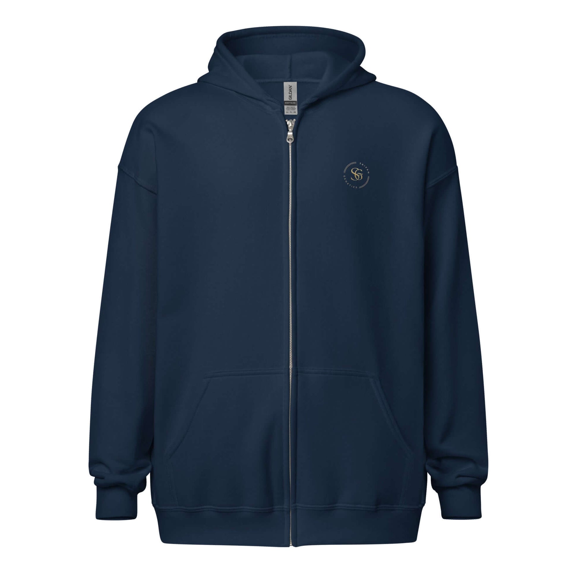 Zip Hoodie Herren Navy Heavy Blend - Vorderansicht - Saiyan Genetics